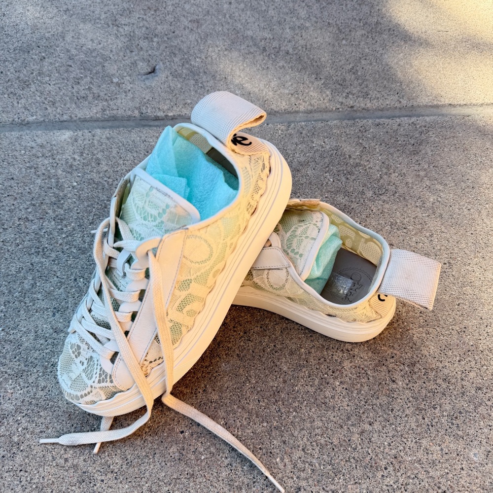 Chloé Lauren Low Top Round Toe Lace Comfort Sneaker Mild Beige Women EU 37 Spain - Picture 17 of 17